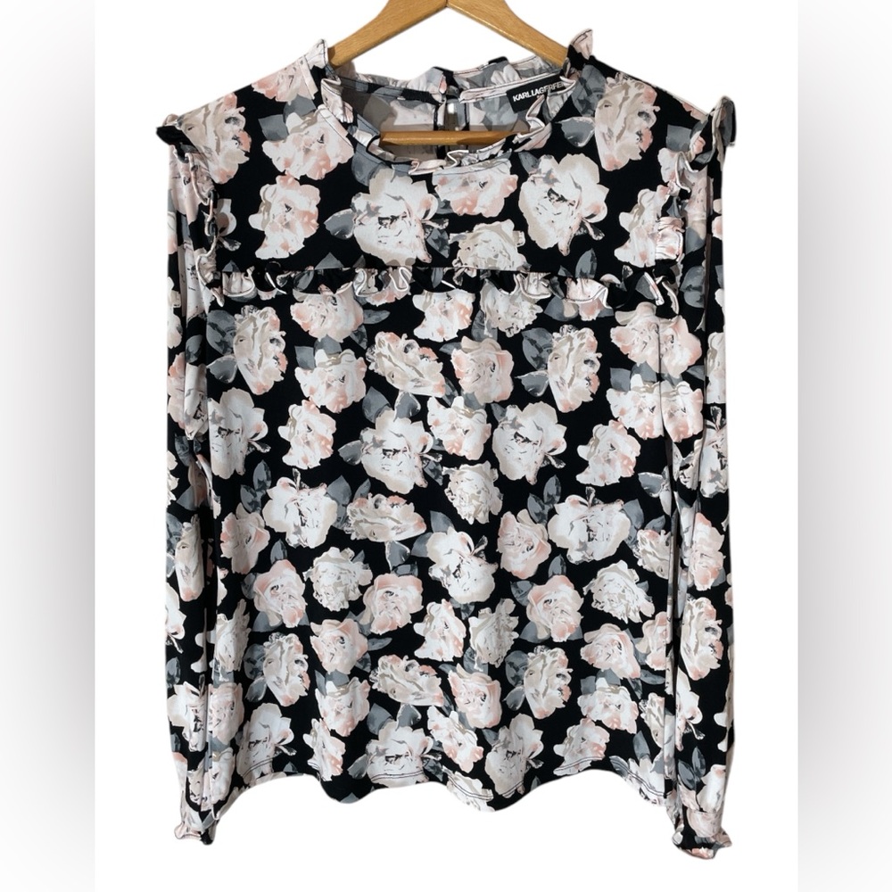 C15- Karl Lagerfeld Paris Floral Ruffle Blouse - Medium